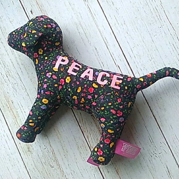 Victoria's Secret Other - Victoria Secret PINK Dog PEACE Black Floral Flower Pattern Plush Collectable 6"